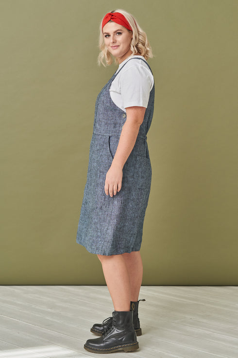 Image 5 of Linen apron dress has a square neckline & two front pockets Luka from Baltic Linen